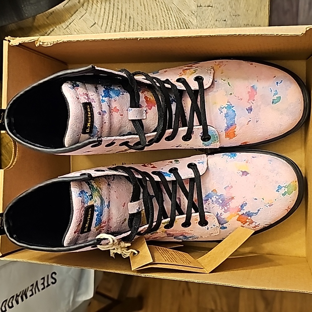 Barbie pink paint splattered Dr Martens air wair